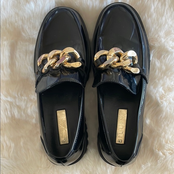 Billini Black Glossy Loafers with Gold Accent #174 - Picture 3 of 7